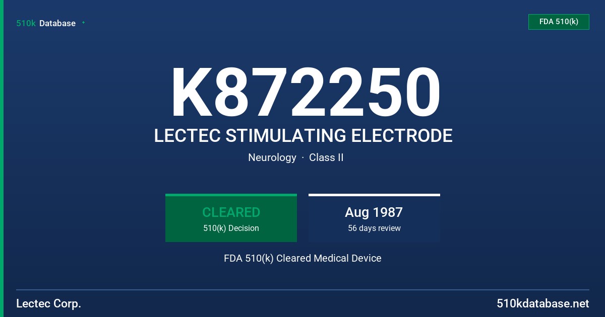 K872250 LECTEC STIMULATING ELECTRODE FDA 510(k) Cleared Medical Device