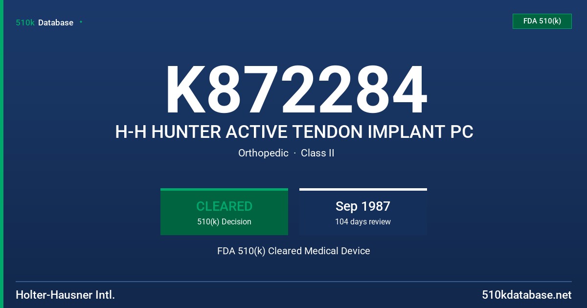 K872284 H-H HUNTER ACTIVE TENDON IMPLANT PC FDA 510(k) Cleared Medical Device