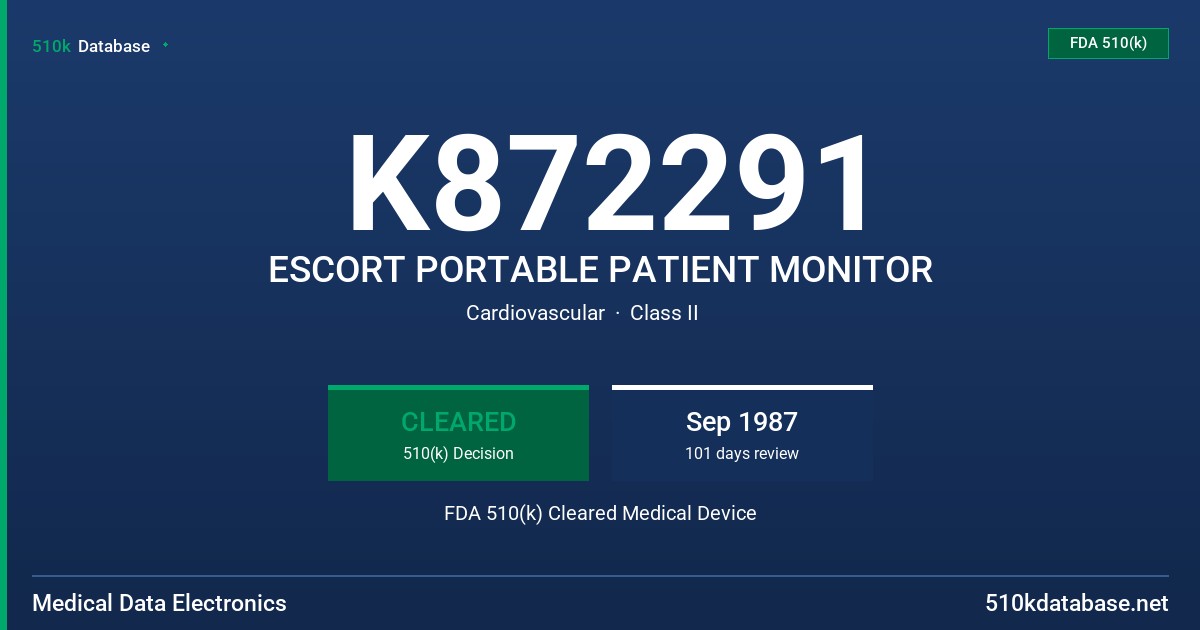 K872291 ESCORT PORTABLE PATIENT MONITOR FDA 510(k) Cleared Medical Device