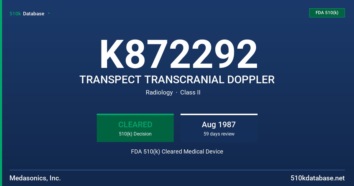 K872292 TRANSPECT TRANSCRANIAL DOPPLER FDA 510(k) Cleared Medical Device