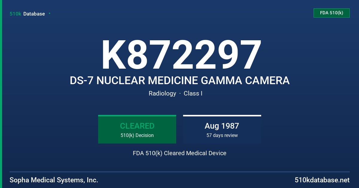 K872297 DS-7 NUCLEAR MEDICINE GAMMA CAMERA FDA 510(k) Cleared Medical Device