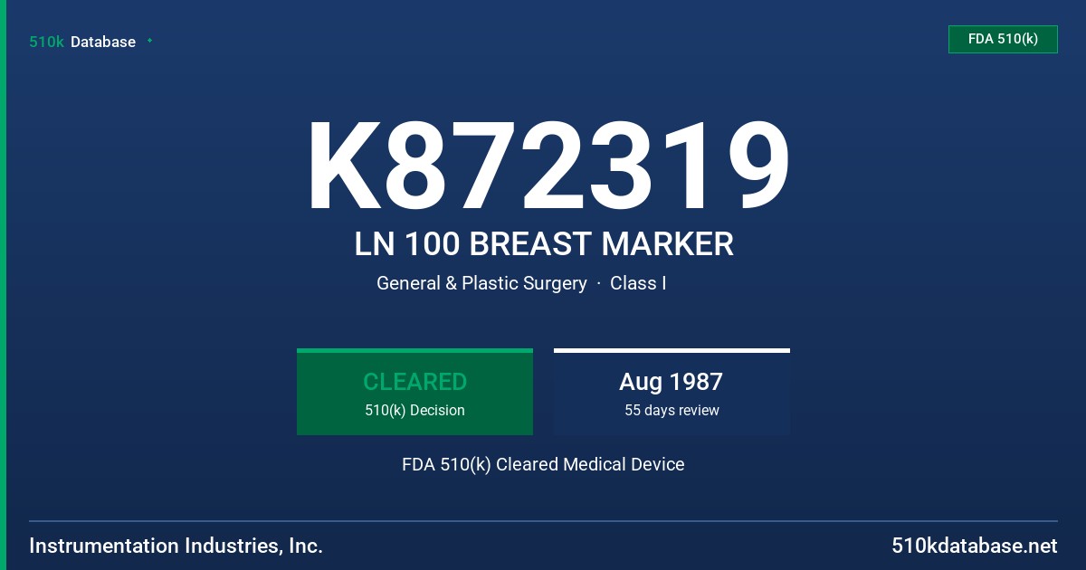 K872319 LN 100 BREAST MARKER FDA 510(k) Cleared Medical Device