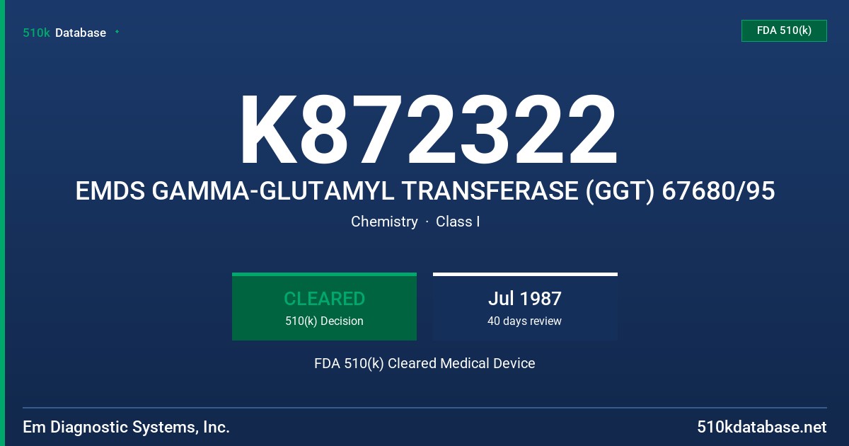 K872322 EMDS GAMMA-GLUTAMYL TRANSFERASE (GGT) 67680/95 FDA 510(k) Cleared Medical Device