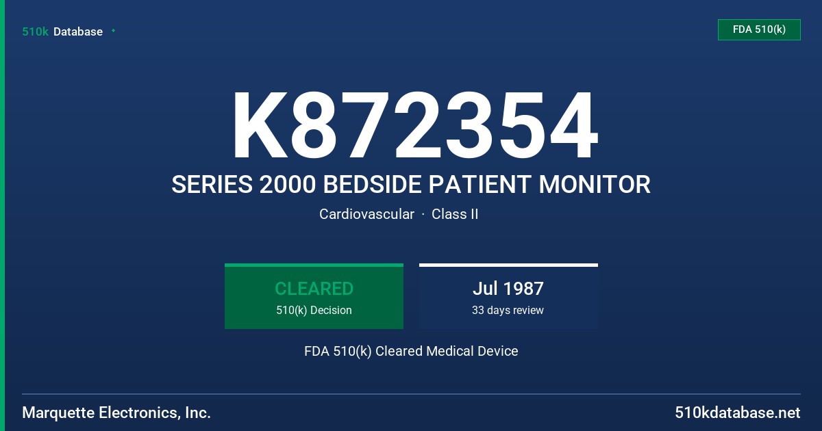 K872354 SERIES 2000 BEDSIDE PATIENT MONITOR FDA 510(k) Cleared Medical Device
