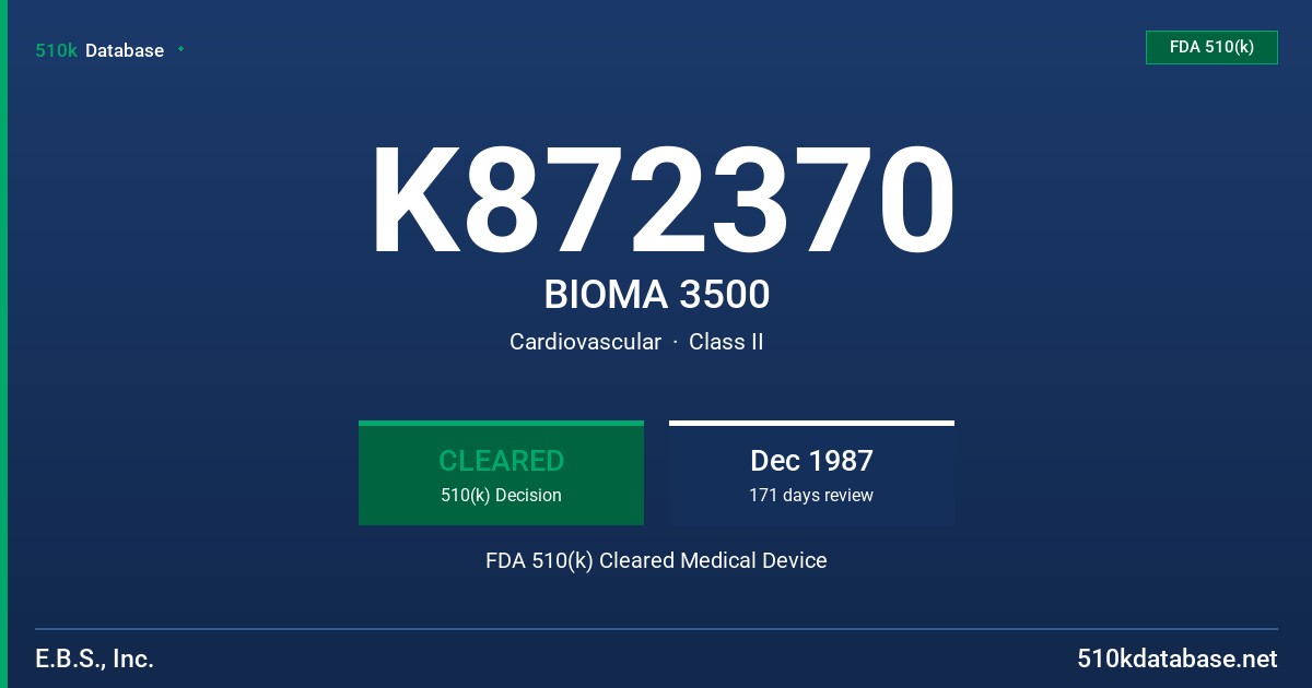 K872370 BIOMA 3500 FDA 510(k) Cleared Medical Device