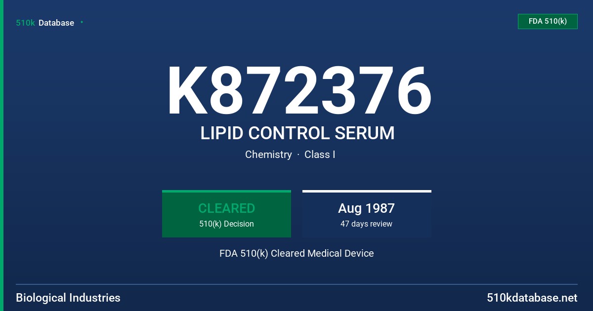 K872376 LIPID CONTROL SERUM FDA 510(k) Cleared Medical Device