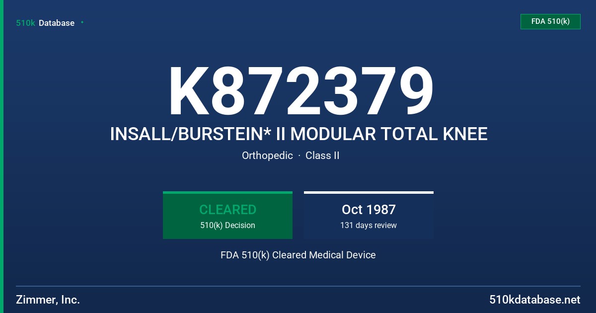 K872379 INSALL/BURSTEIN* II MODULAR TOTAL KNEE FDA 510(k) Cleared Medical Device