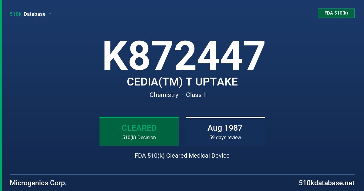 K872447 CEDIA(TM) T UPTAKE FDA 510(k) Cleared Medical Device