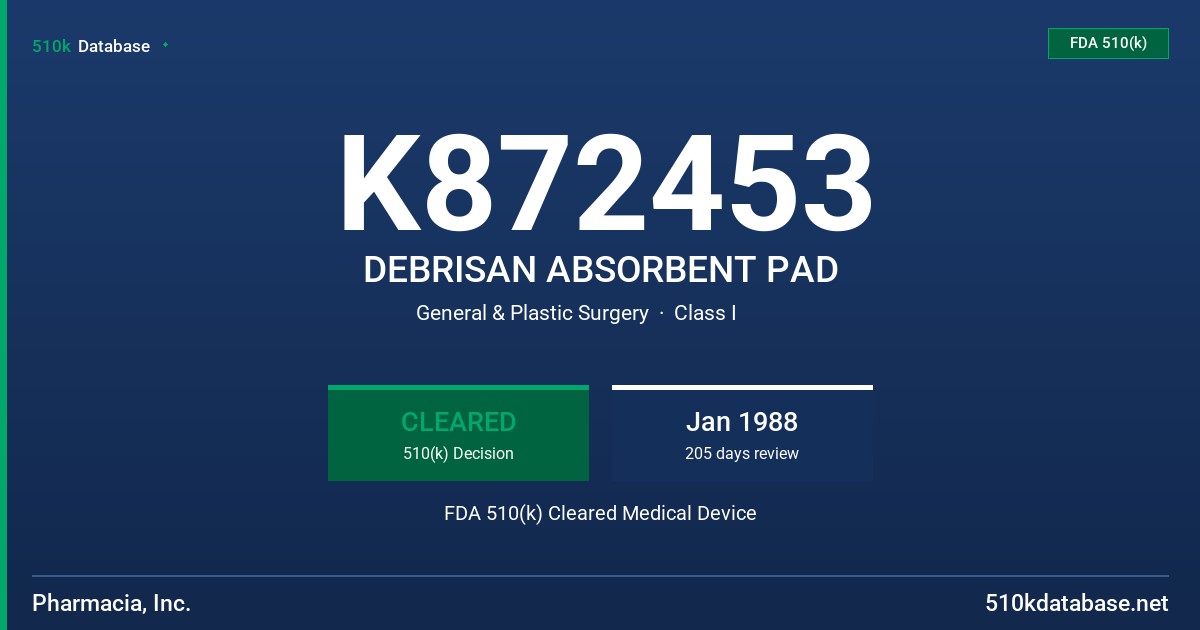 K872453 DEBRISAN ABSORBENT PAD FDA 510(k) Cleared Medical Device