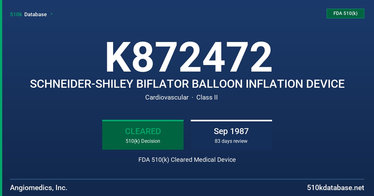 K872472 SCHNEIDER-SHILEY BIFLATOR BALLOON INFLATION DEVICE FDA 510(k) Cleared Medical Device