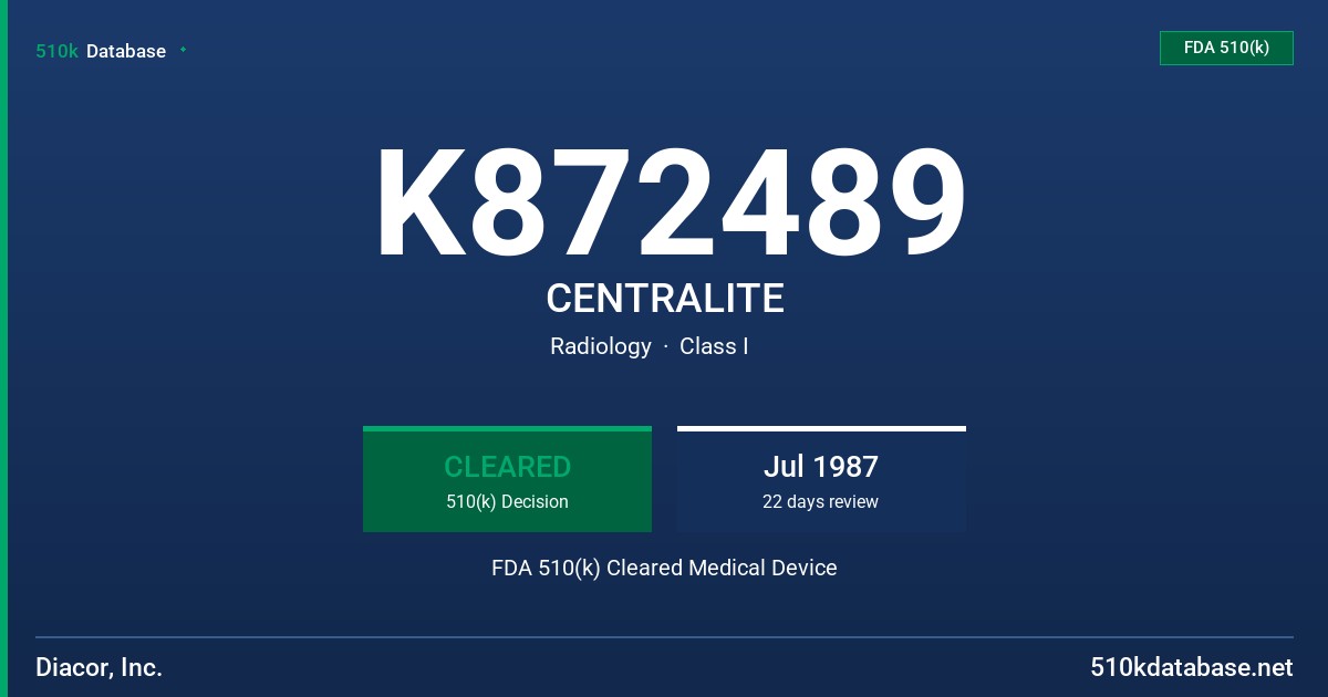 K872489 CENTRALITE FDA 510(k) Cleared Medical Device