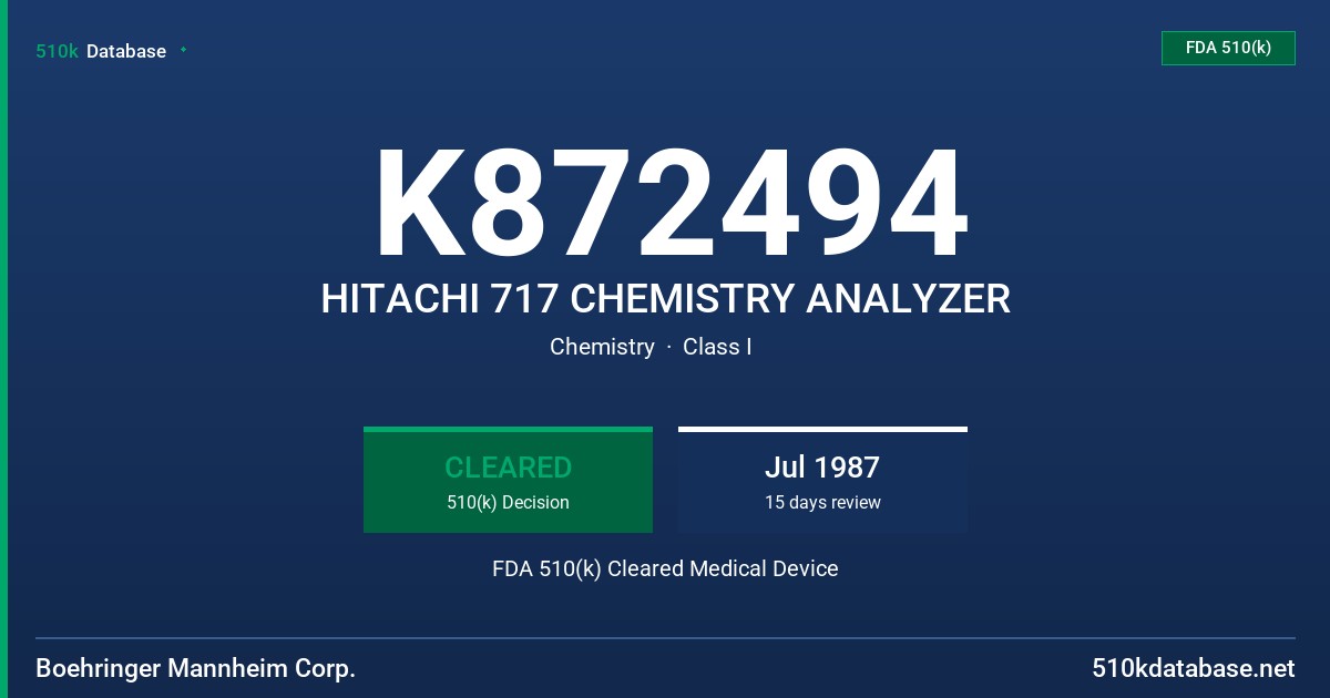 K872494 HITACHI 717 CHEMISTRY ANALYZER FDA 510(k) Cleared Medical Device