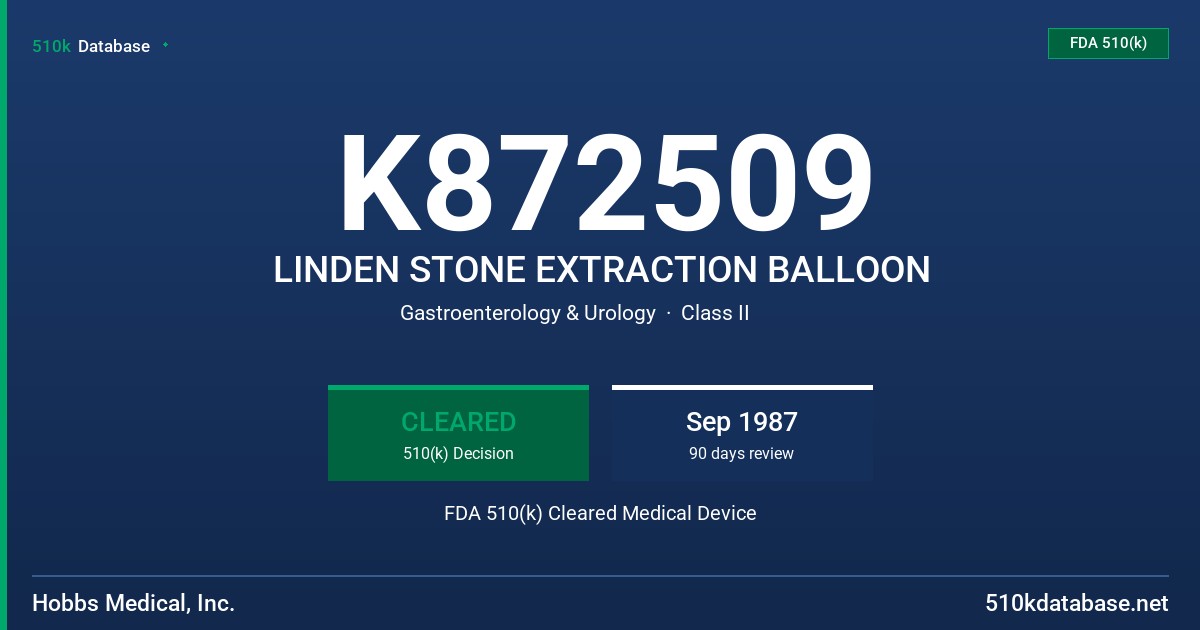 K872509 LINDEN STONE EXTRACTION BALLOON FDA 510(k) Cleared Medical Device