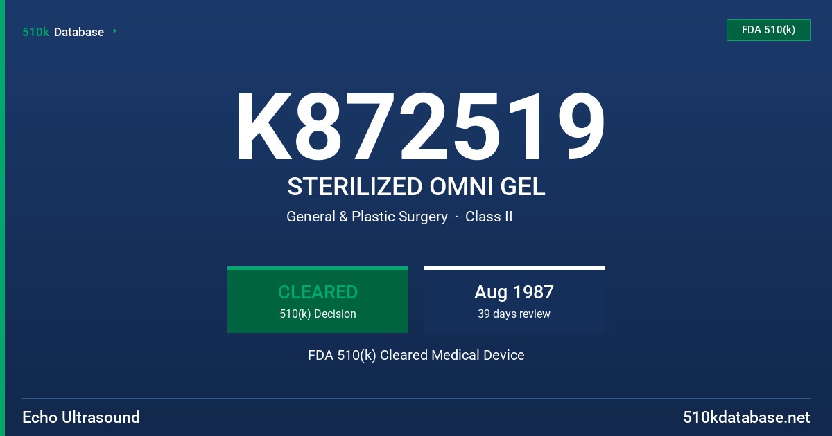 K872519 STERILIZED OMNI GEL FDA 510(k) Cleared Medical Device