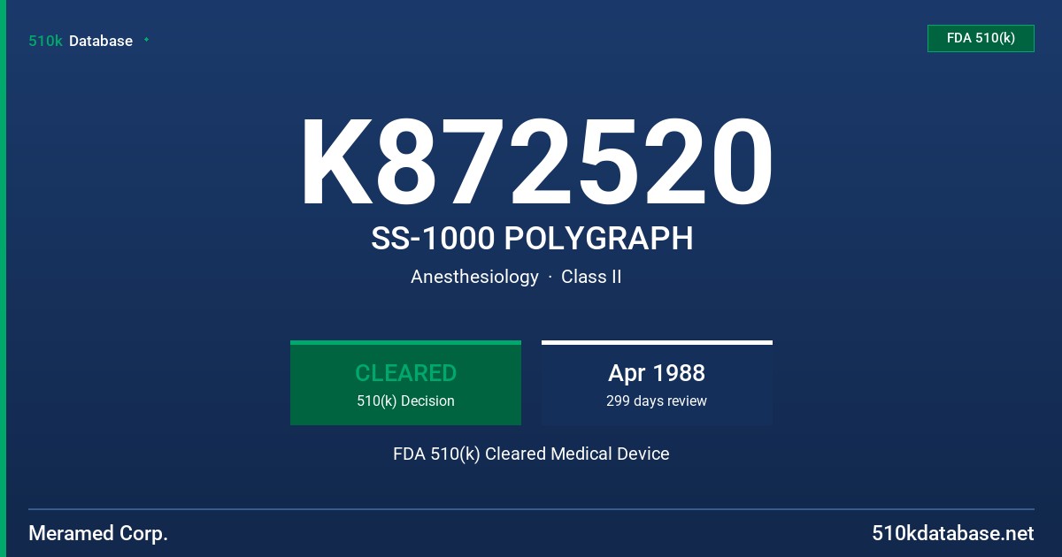 K872520 SS-1000 POLYGRAPH FDA 510(k) Cleared Medical Device