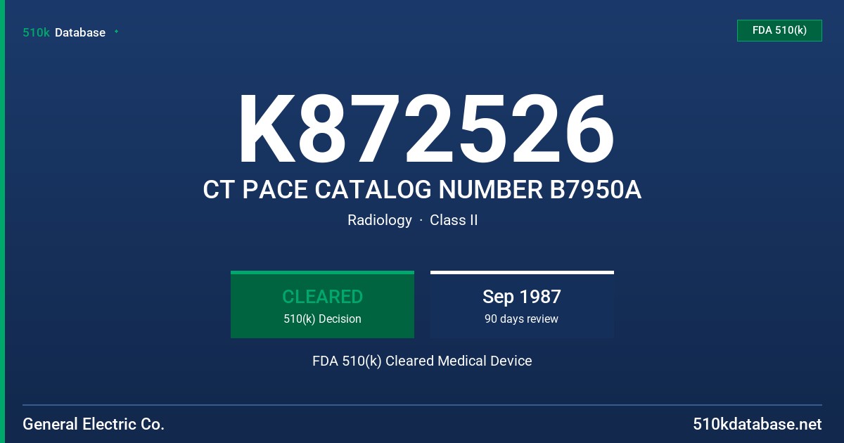 K872526 CT PACE CATALOG NUMBER B7950A FDA 510(k) Cleared Medical Device