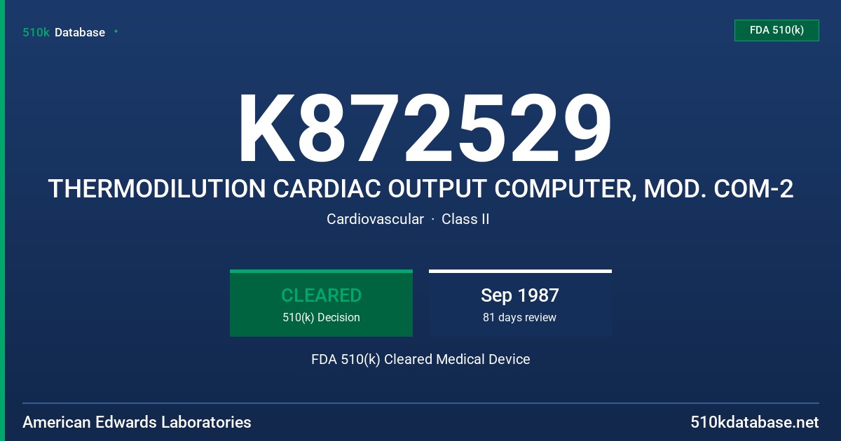 K872529 THERMODILUTION CARDIAC OUTPUT COMPUTER, MOD. COM-2 FDA 510(k) Cleared Medical Device