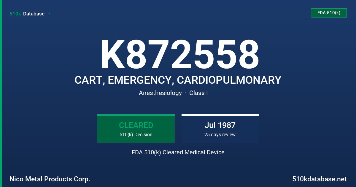 K872558 CART, EMERGENCY, CARDIOPULMONARY FDA 510(k) Cleared Medical Device