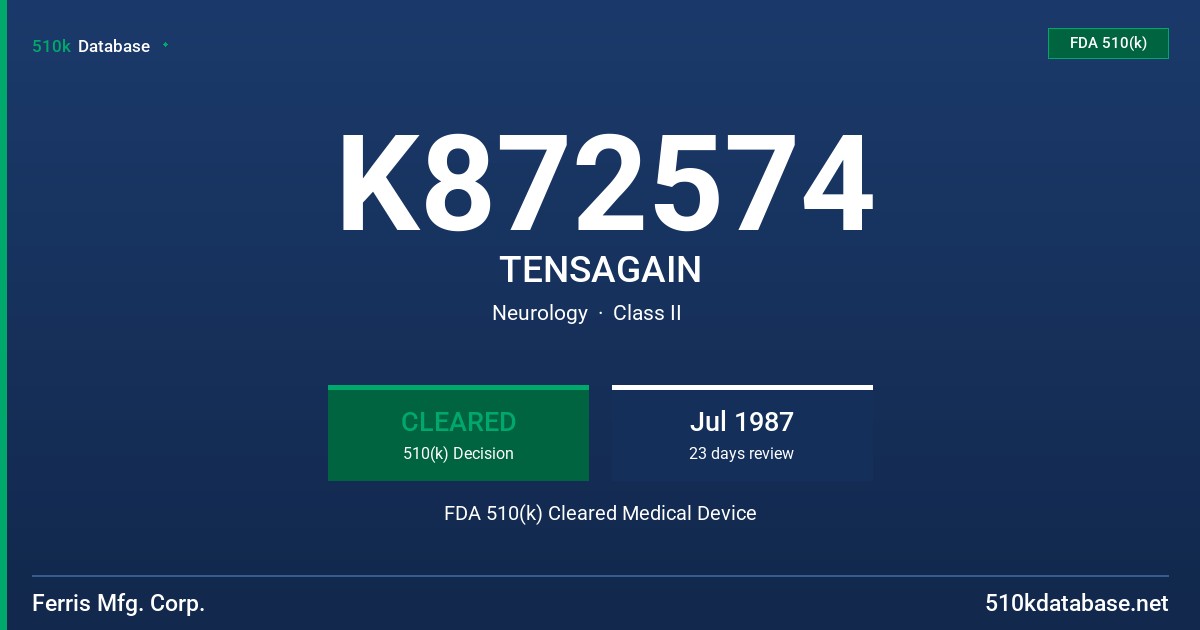 K872574 TENSAGAIN FDA 510(k) Cleared Medical Device