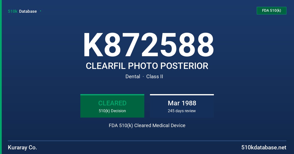 K872588 CLEARFIL PHOTO POSTERIOR FDA 510(k) Cleared Medical Device