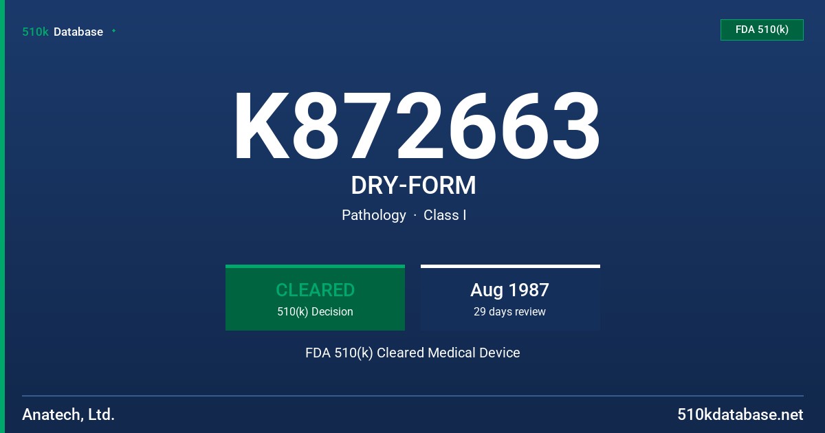 K872663 DRY-FORM FDA 510(k) Cleared Medical Device