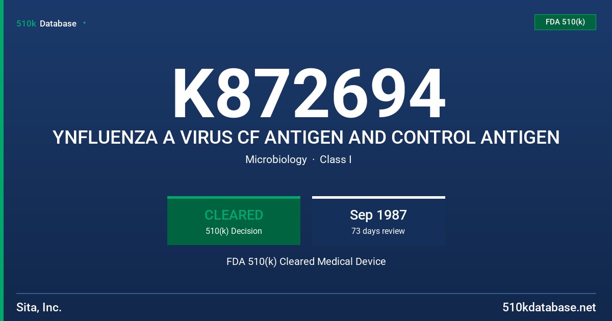 K872694 YNFLUENZA A VIRUS CF ANTIGEN AND CONTROL ANTIGEN FDA 510(k) Cleared Medical Device