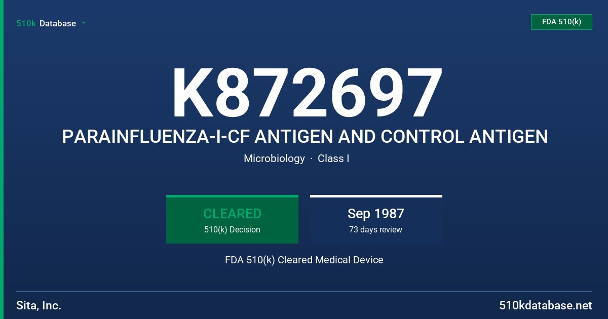 K872697 PARAINFLUENZA-I-CF ANTIGEN AND CONTROL ANTIGEN FDA 510(k) Cleared Medical Device