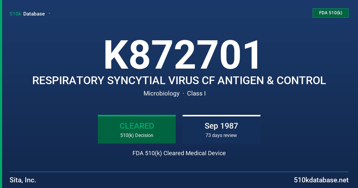 K872701 RESPIRATORY SYNCYTIAL VIRUS CF ANTIGEN & CONTROL FDA 510(k) Cleared Medical Device