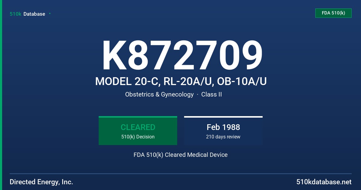 K872709 MODEL 20-C, RL-20A/U, OB-10A/U FDA 510(k) Cleared Medical Device