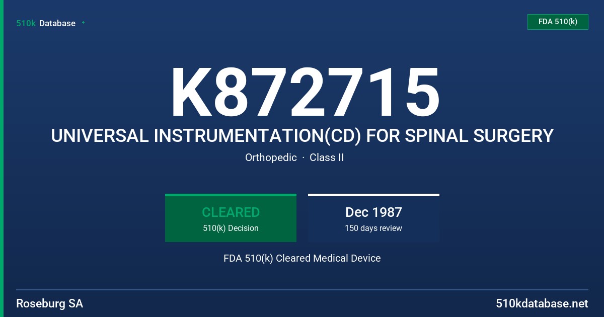 K872715 UNIVERSAL INSTRUMENTATION(CD) FOR SPINAL SURGERY FDA 510(k) Cleared Medical Device
