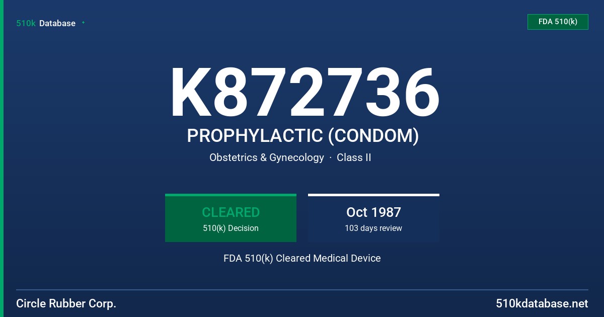 K872736 PROPHYLACTIC (CONDOM) FDA 510(k) Cleared Medical Device