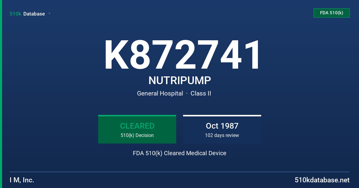 K872741 NUTRIPUMP FDA 510(k) Cleared Medical Device