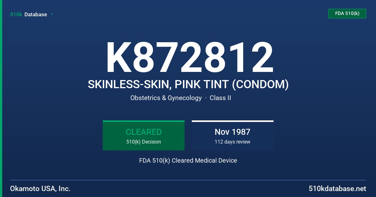 K872812 SKINLESS-SKIN, PINK TINT (CONDOM) FDA 510(k) Cleared Medical Device