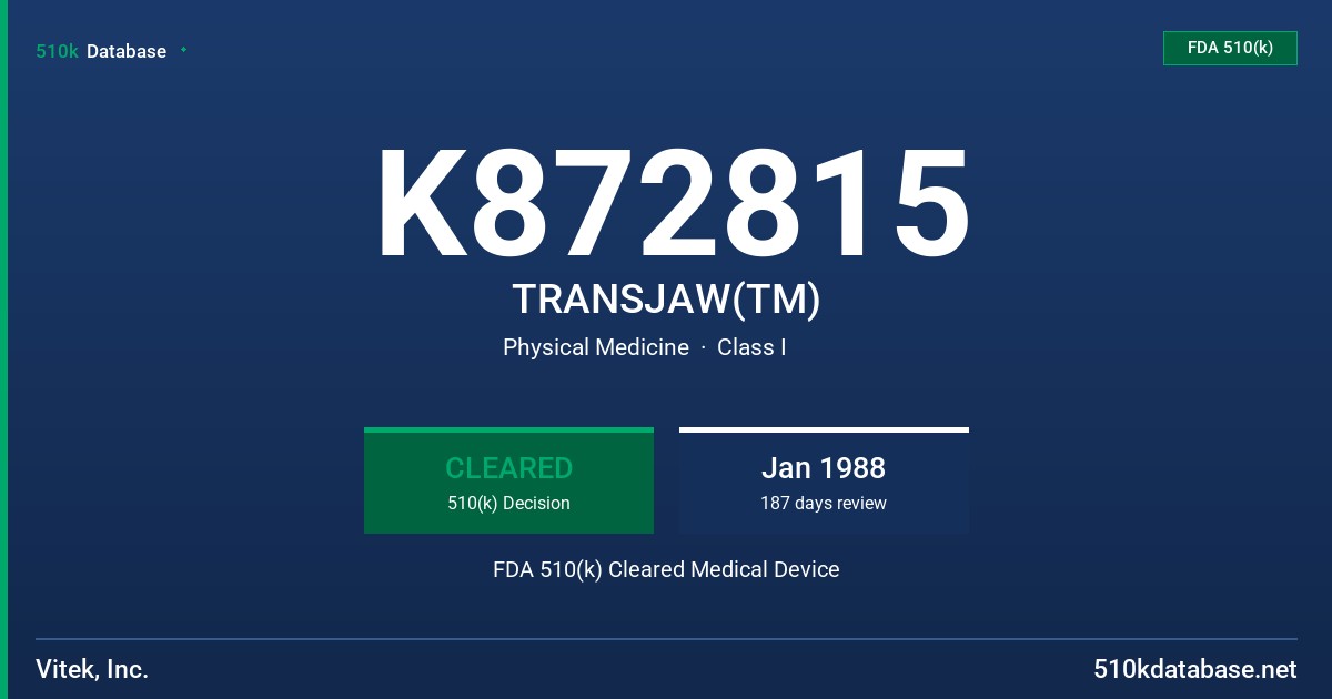 K872815 TRANSJAW(TM) FDA 510(k) Cleared Medical Device