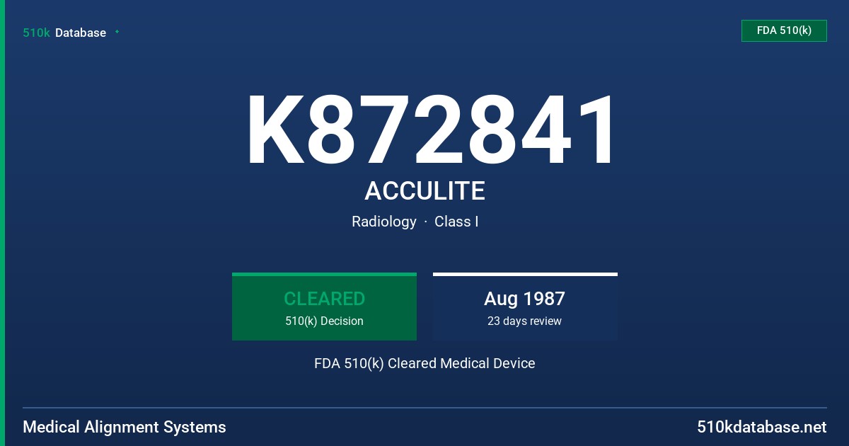 K872841 ACCULITE FDA 510(k) Cleared Medical Device