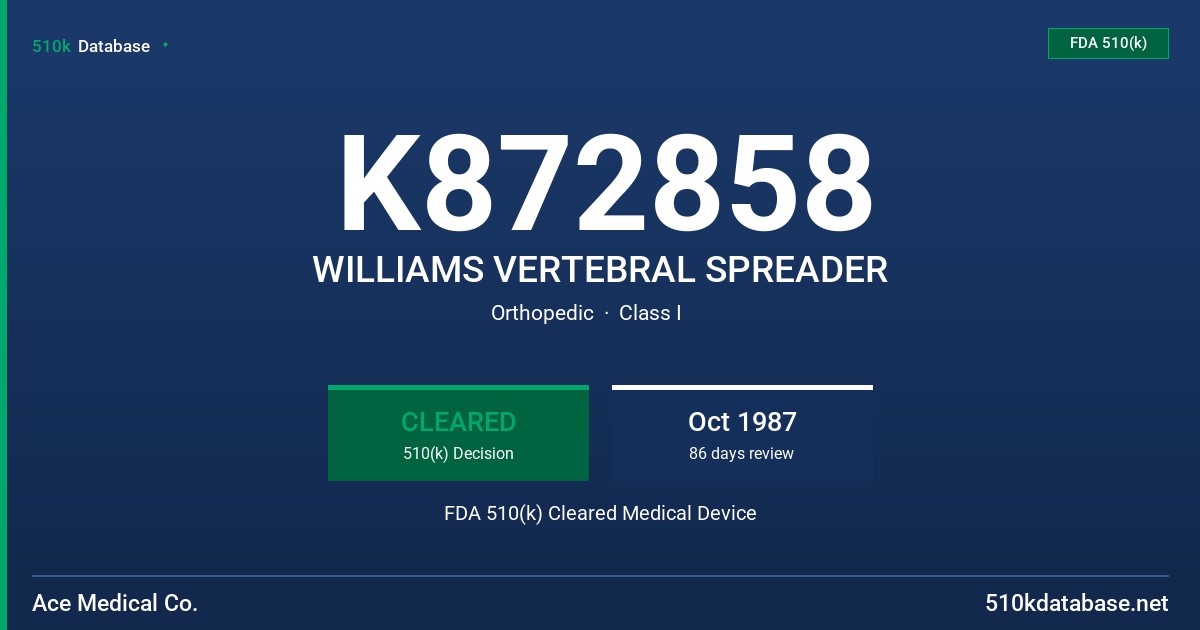 K872858 WILLIAMS VERTEBRAL SPREADER FDA 510(k) Cleared Medical Device