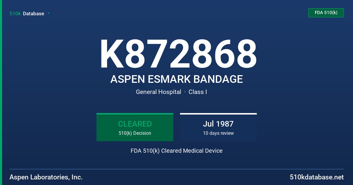 K872868 ASPEN ESMARK BANDAGE FDA 510(k) Cleared Medical Device