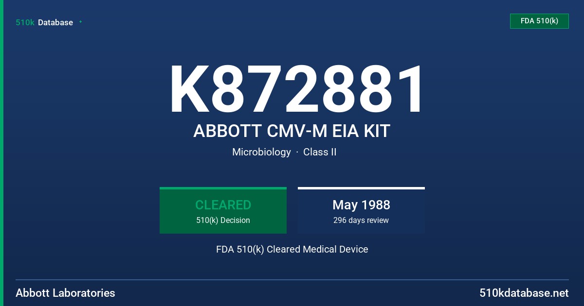 K872881 ABBOTT CMV-M EIA KIT FDA 510(k) Cleared Medical Device