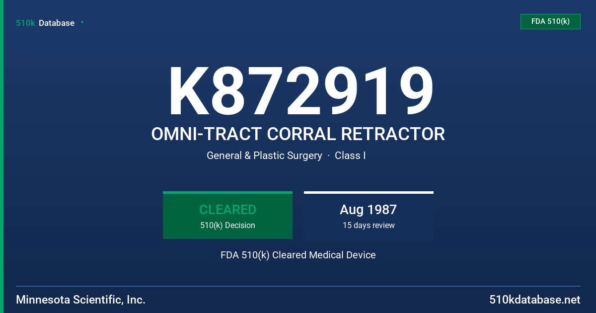 K872919 OMNI-TRACT CORRAL RETRACTOR FDA 510(k) Cleared Medical Device