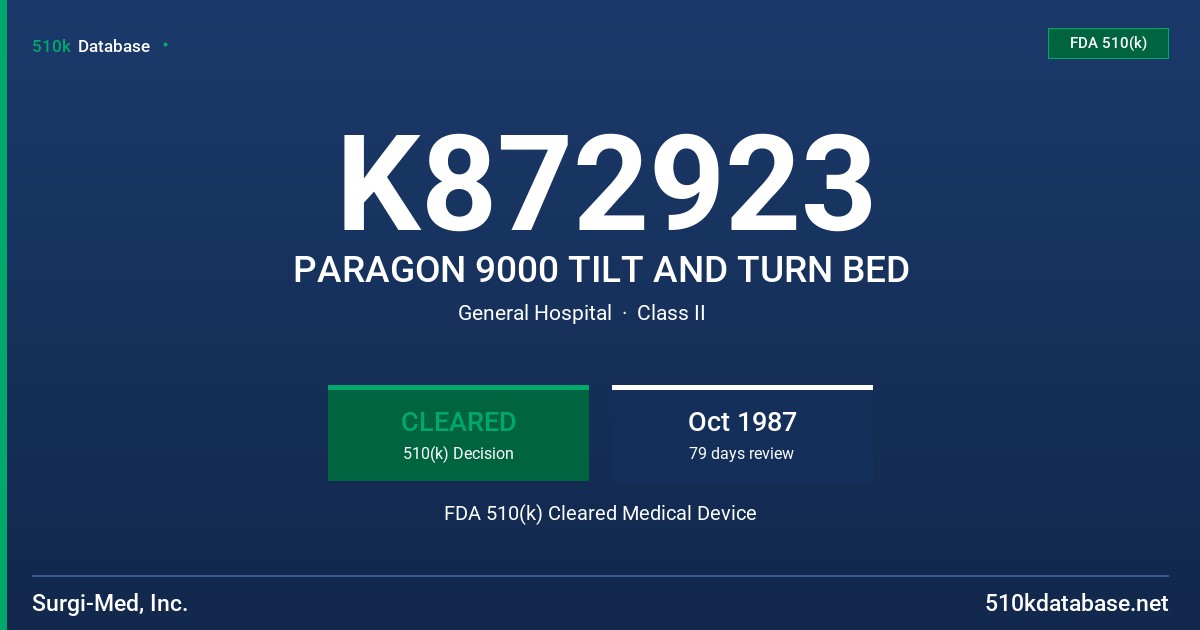 K872923 PARAGON 9000 TILT AND TURN BED FDA 510(k) Cleared Medical Device