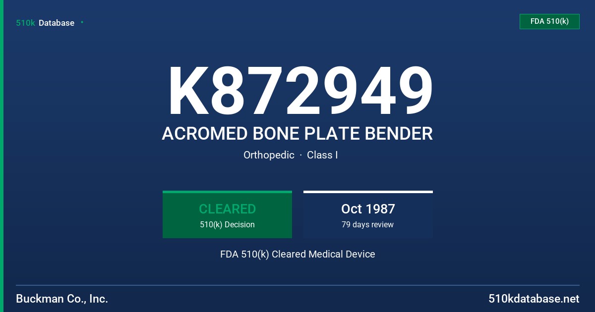 K872949 ACROMED BONE PLATE BENDER FDA 510(k) Cleared Medical Device
