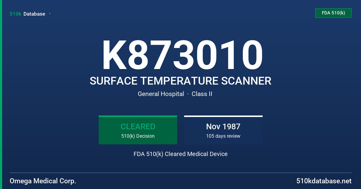 K873010 SURFACE TEMPERATURE SCANNER FDA 510(k) Cleared Medical Device