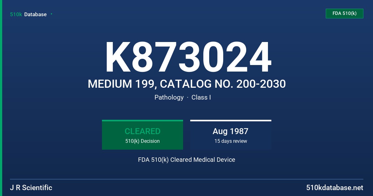 K873024 MEDIUM 199, CATALOG NO. 200-2030 FDA 510(k) Cleared Medical Device