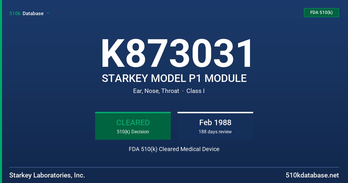 K873031 STARKEY MODEL P1 MODULE FDA 510(k) Cleared Medical Device