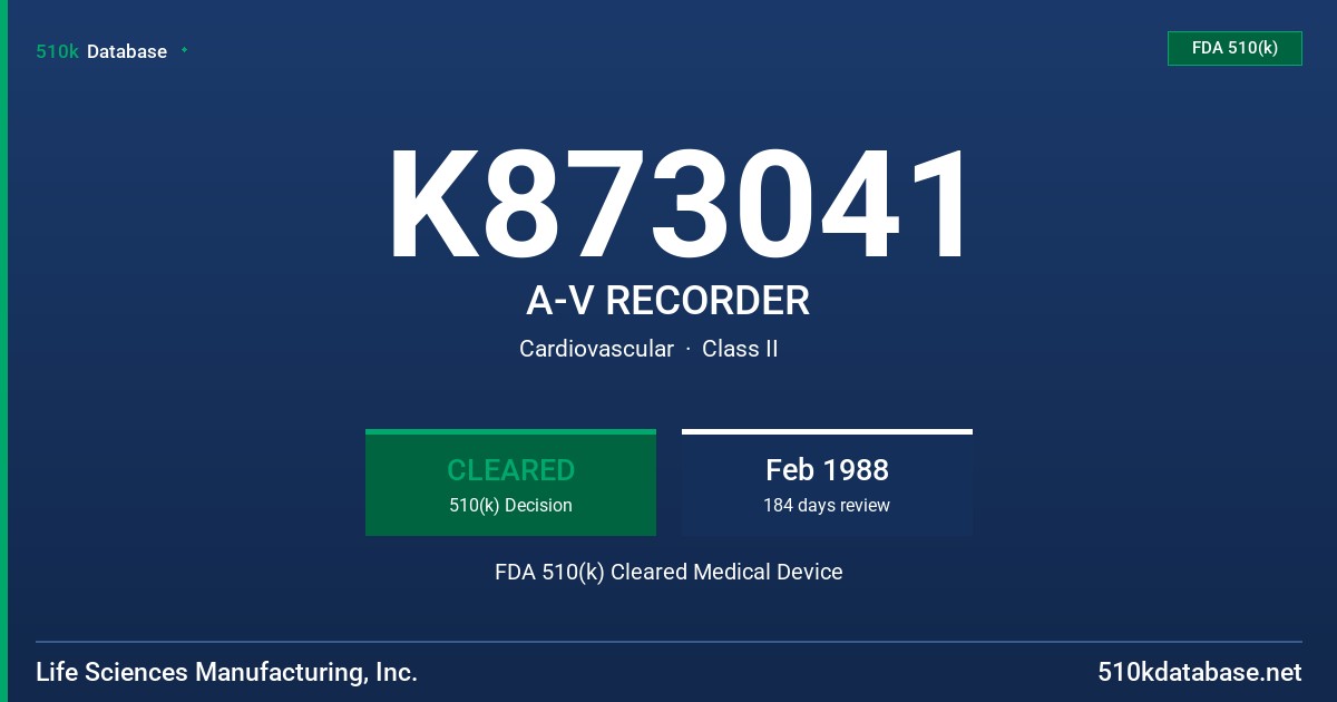 K873041 A-V RECORDER FDA 510(k) Cleared Medical Device