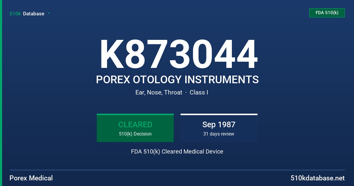 K873044 POREX OTOLOGY INSTRUMENTS FDA 510(k) Cleared Medical Device