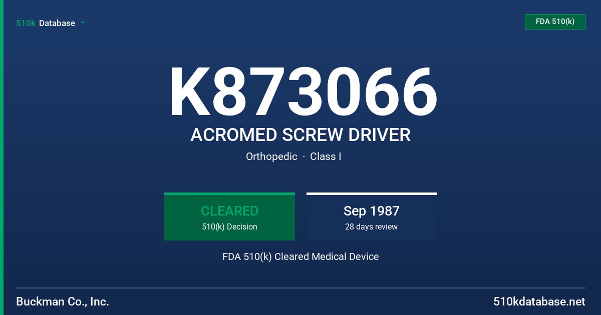 K873066 ACROMED SCREW DRIVER FDA 510(k) Cleared Medical Device