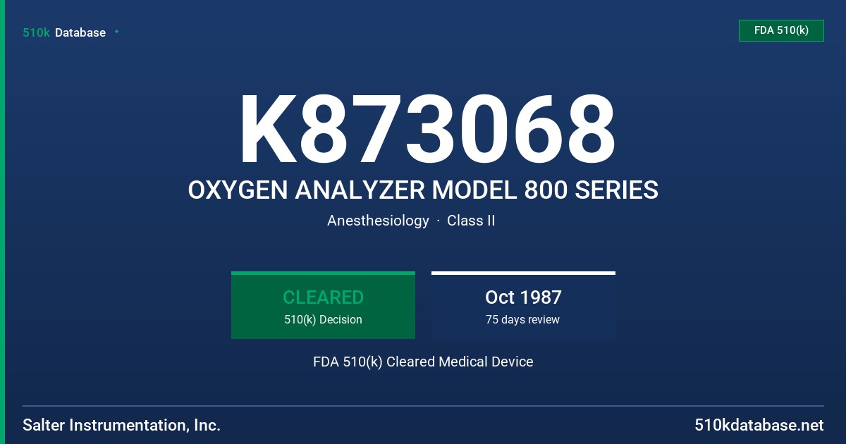 K873068 OXYGEN ANALYZER MODEL 800 SERIES FDA 510(k) Cleared Medical Device