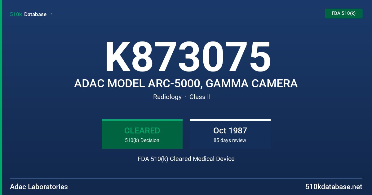 K873075 ADAC MODEL ARC-5000, GAMMA CAMERA FDA 510(k) Cleared Medical Device