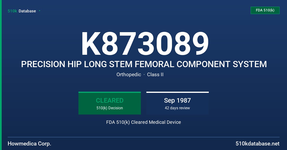 K873089 PRECISION HIP LONG STEM FEMORAL COMPONENT SYSTEM FDA 510(k) Cleared Medical Device